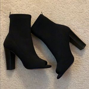 Nylon open toe booties with chunky heel